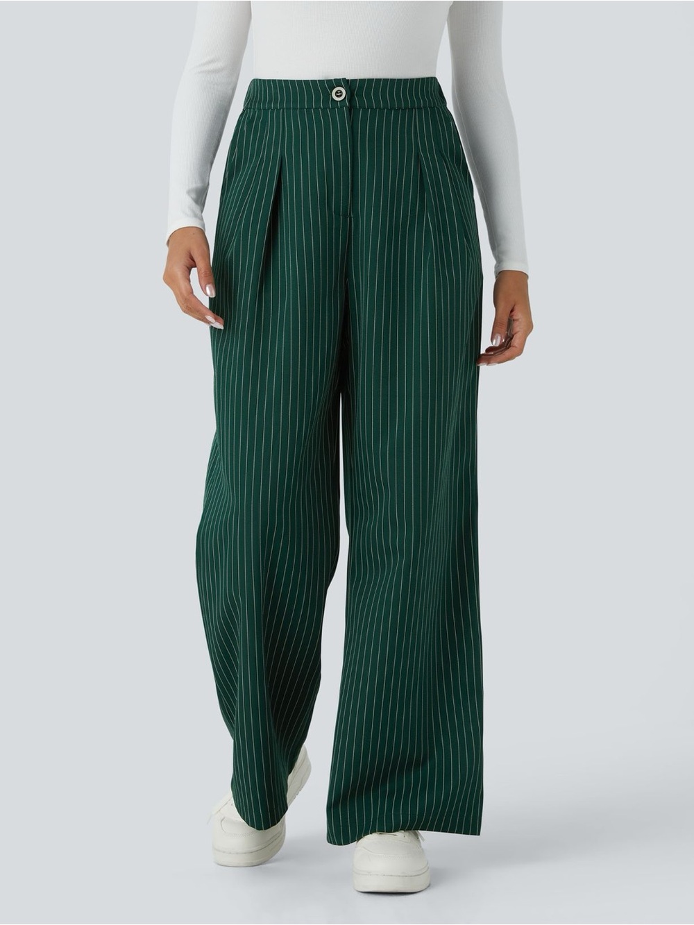 High Waisted Zipper Pocket Wide Leg Baggy Striped Work Pants